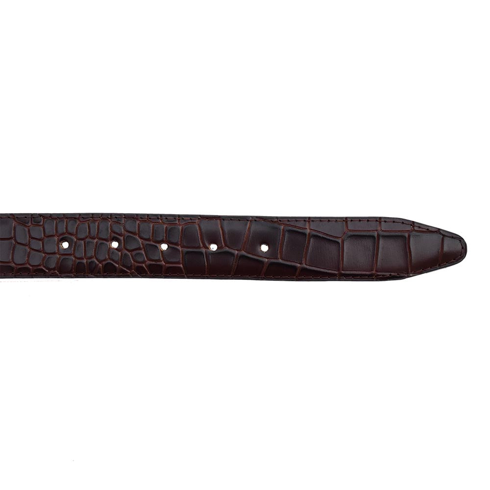 Crocodile Style Leather Belt – Dark Brown