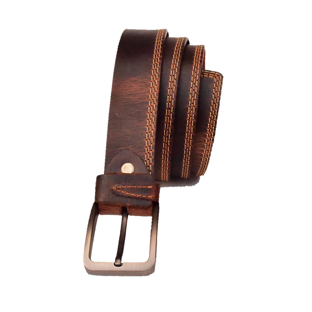 Triple Stitch Leather Belt – Brown