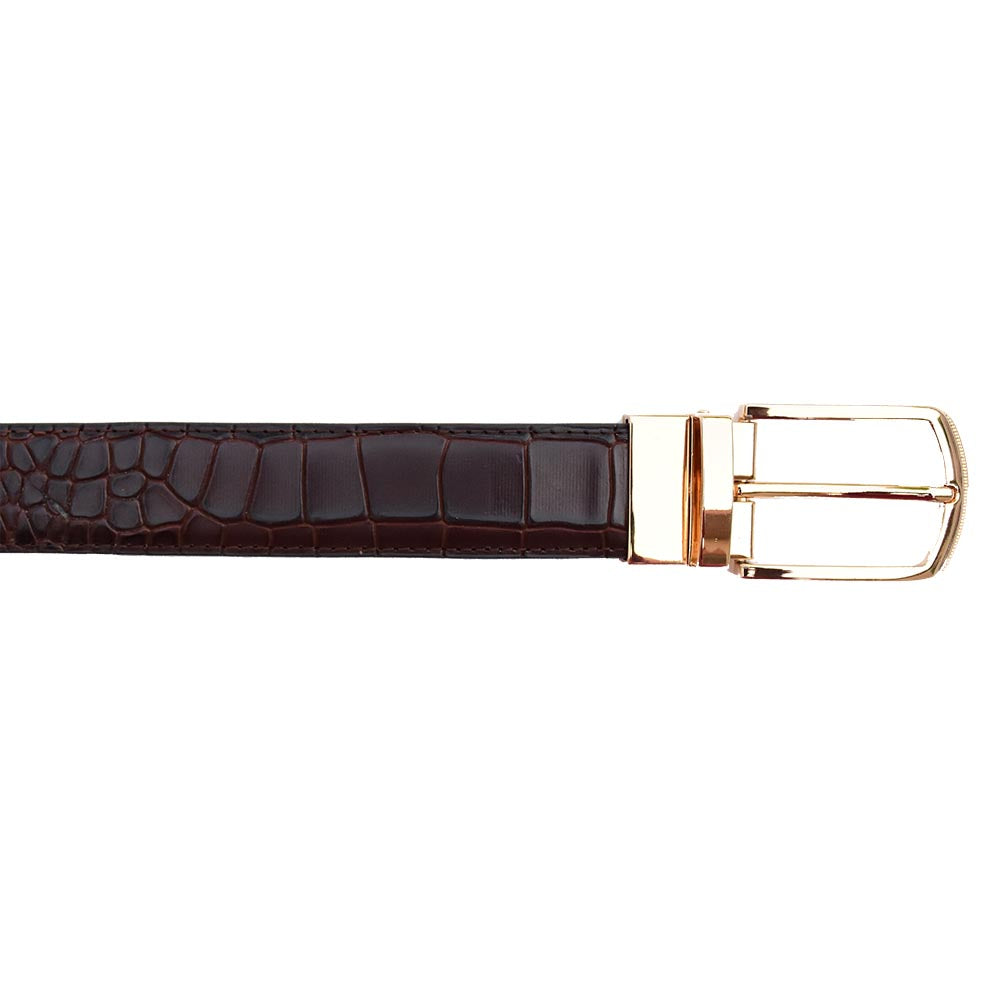 Crocodile Style Leather Belt – Dark Brown