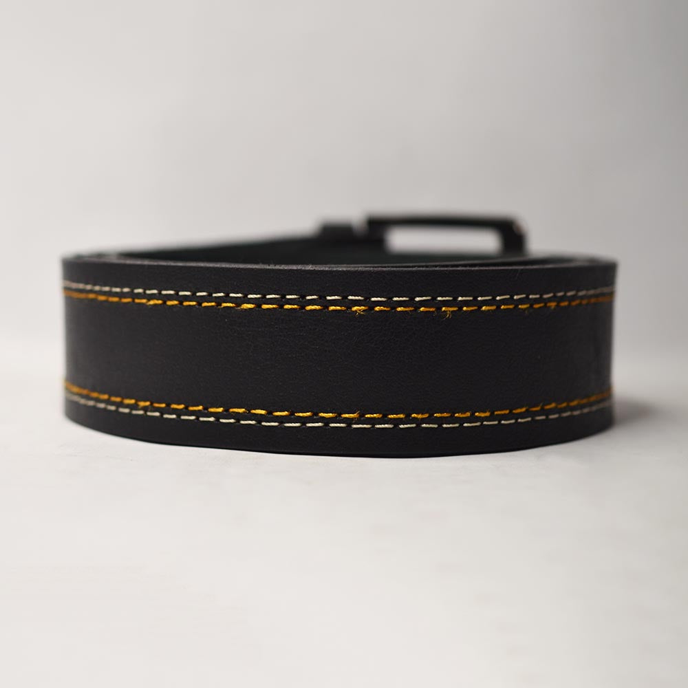 Double Stitch Leather Belt – Black