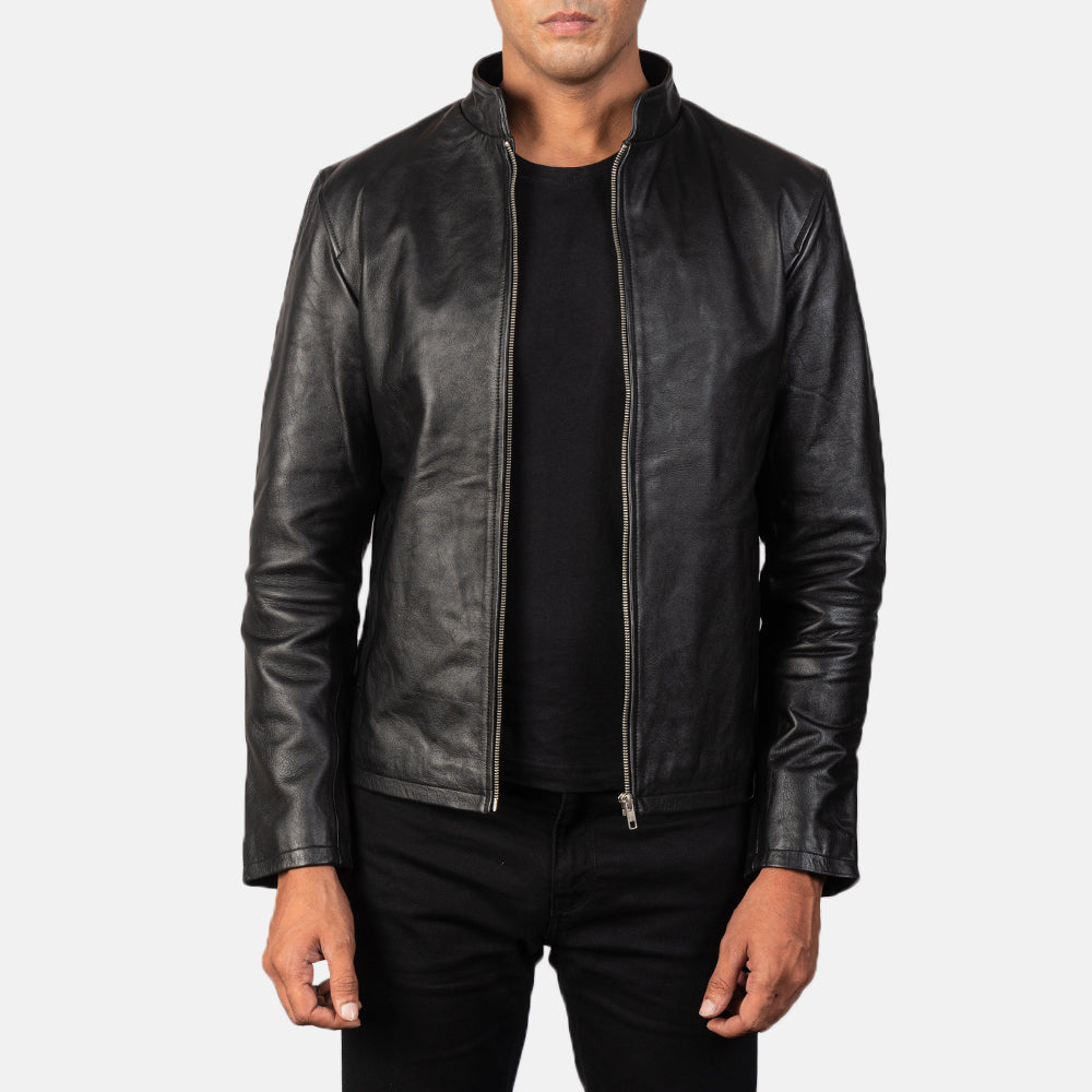 Alberto White Shearling Black Leather Jacket