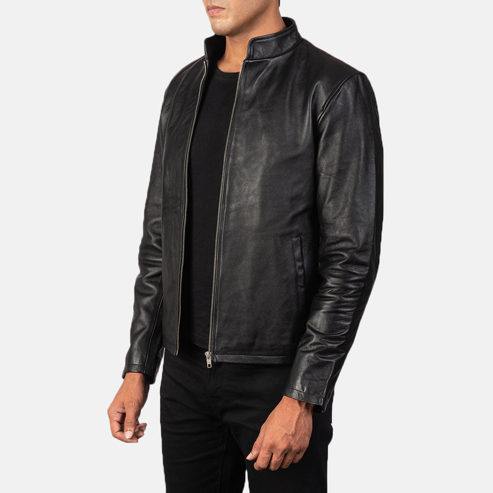 Alberto White Shearling Black Leather Jacket