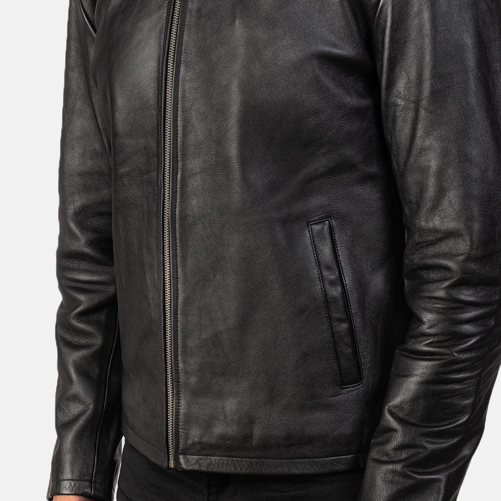 Alberto White Shearling Black Leather Jacket