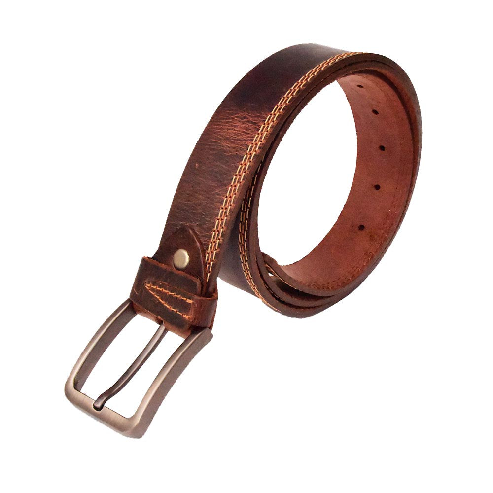 Triple Stitch Leather Belt – Brown