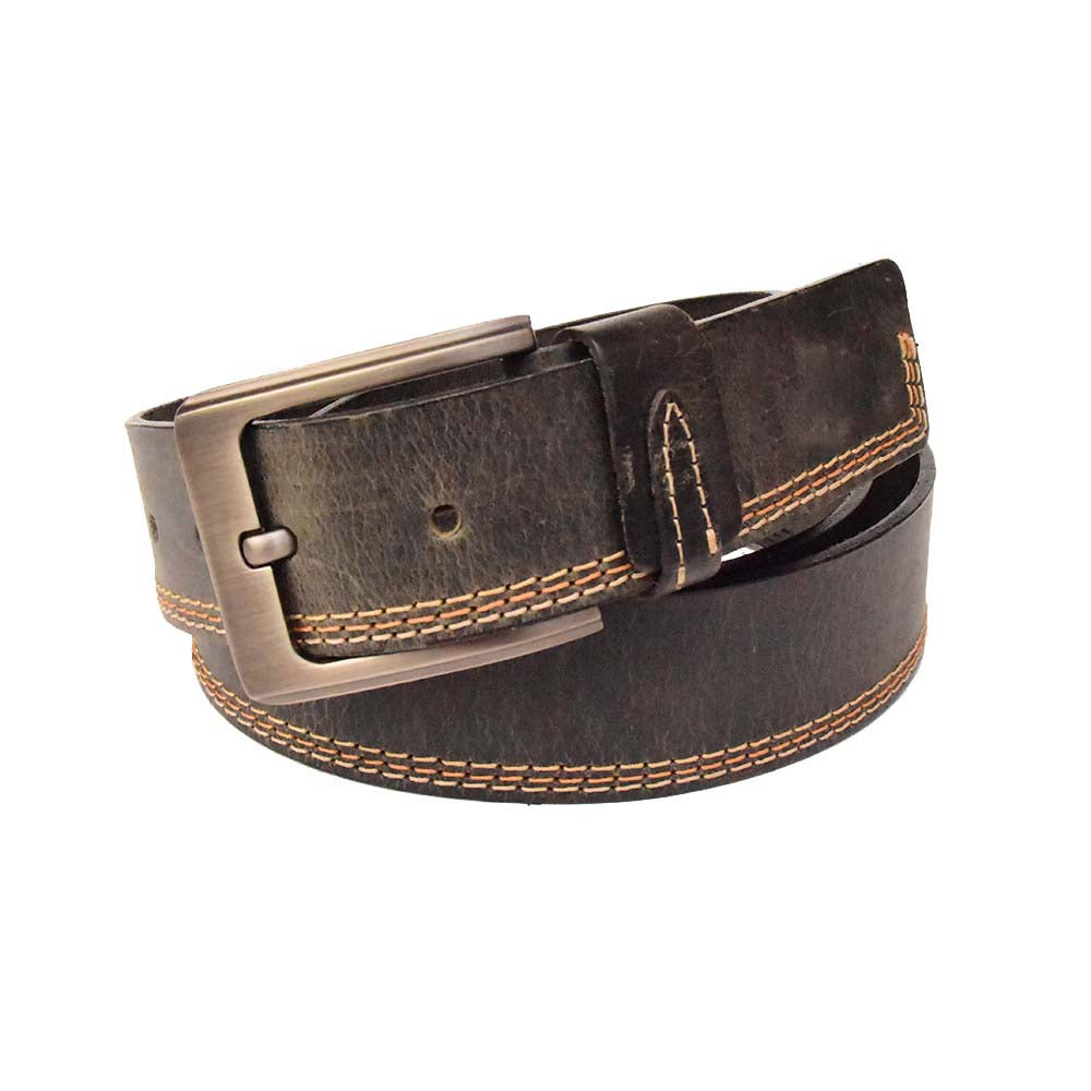 Triple Stitch Leather Belt – Black
