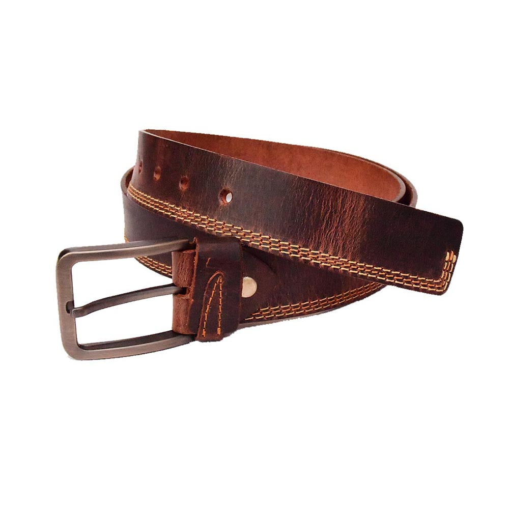 Triple Stitch Leather Belt – Brown