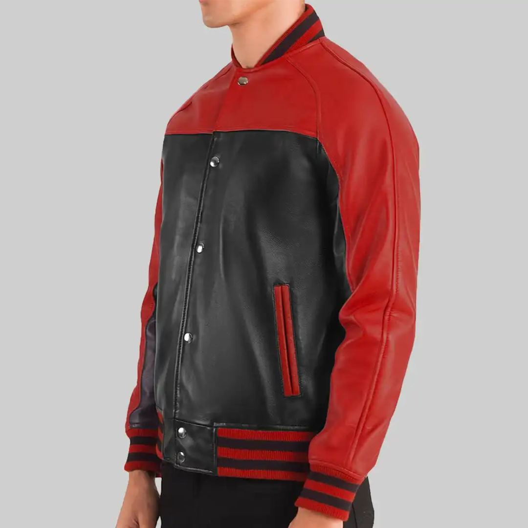 Holt Men’s Black & Red Leather Varsity Jacket