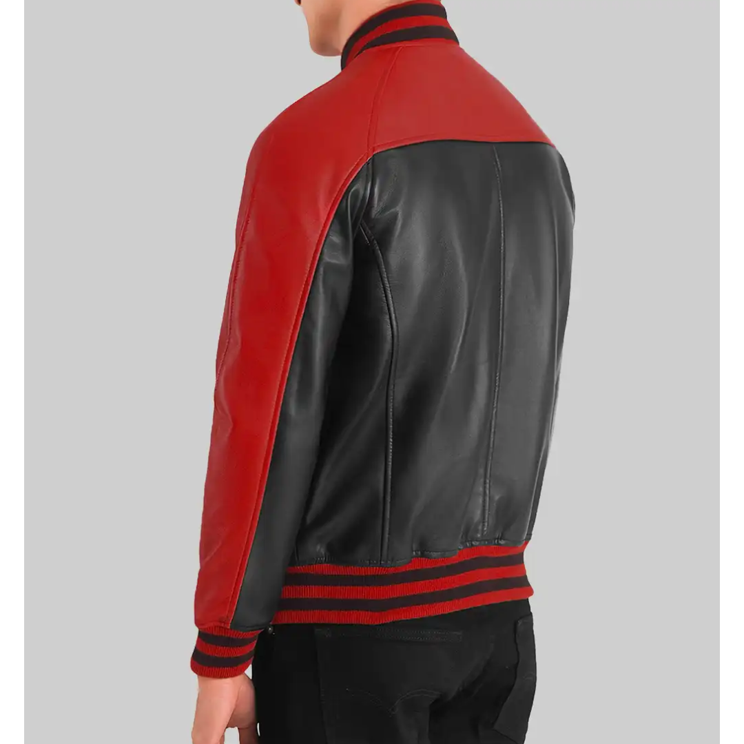 Holt Men’s Black & Red Leather Varsity Jacket