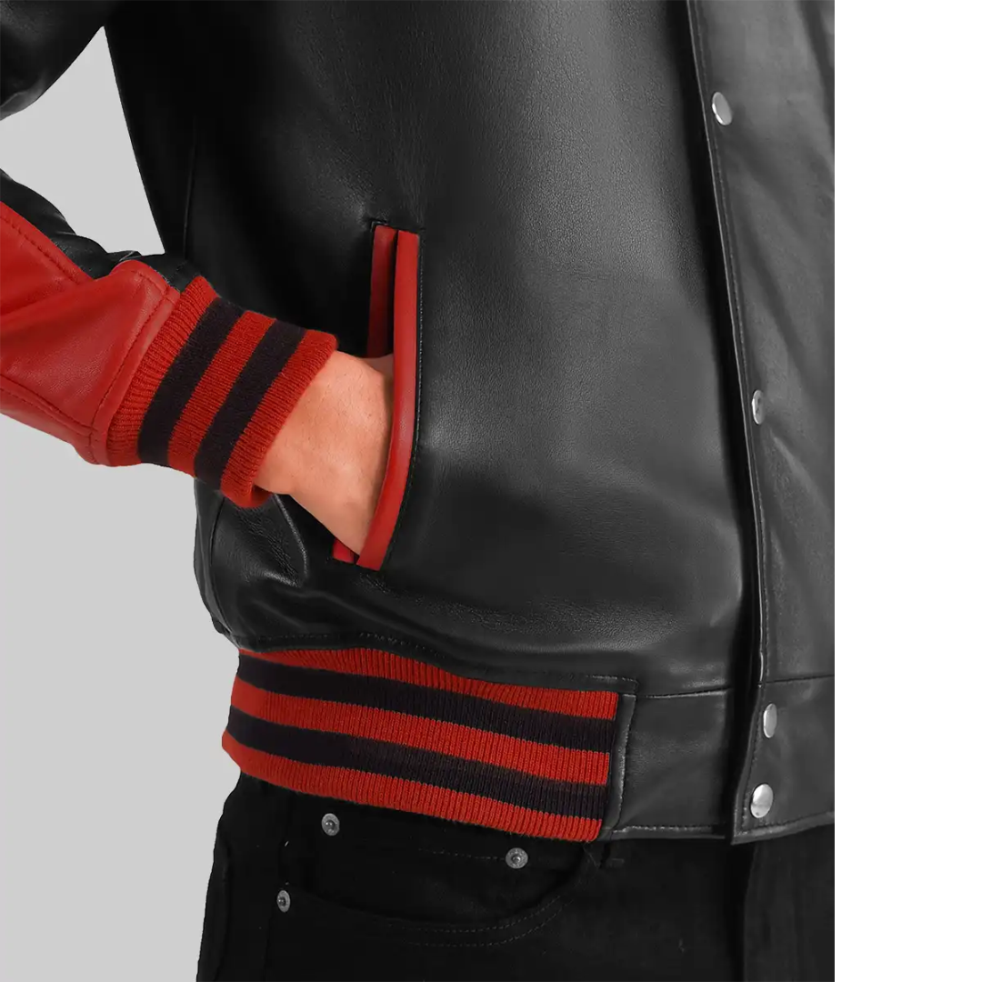 Holt Men’s Black & Red Leather Varsity Jacket