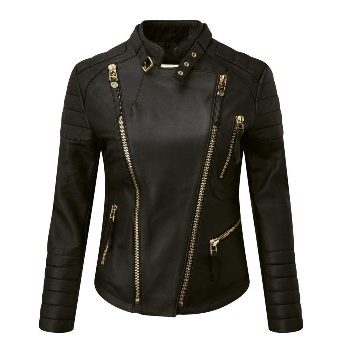Naida Women’s Café Racer Genuine Cowhide Leather Motorcycle Jacket