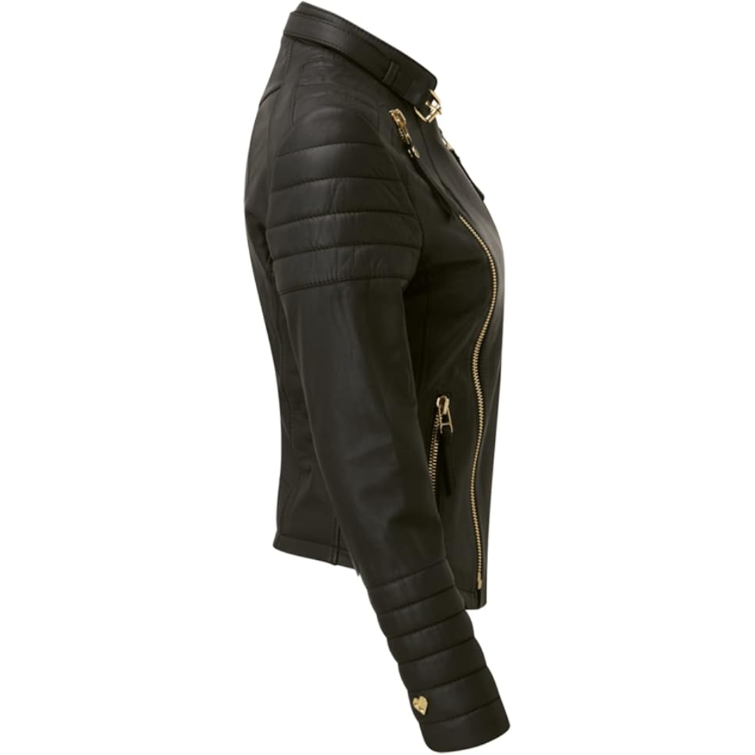 Naida Women’s Café Racer Genuine Cowhide Leather Motorcycle Jacket