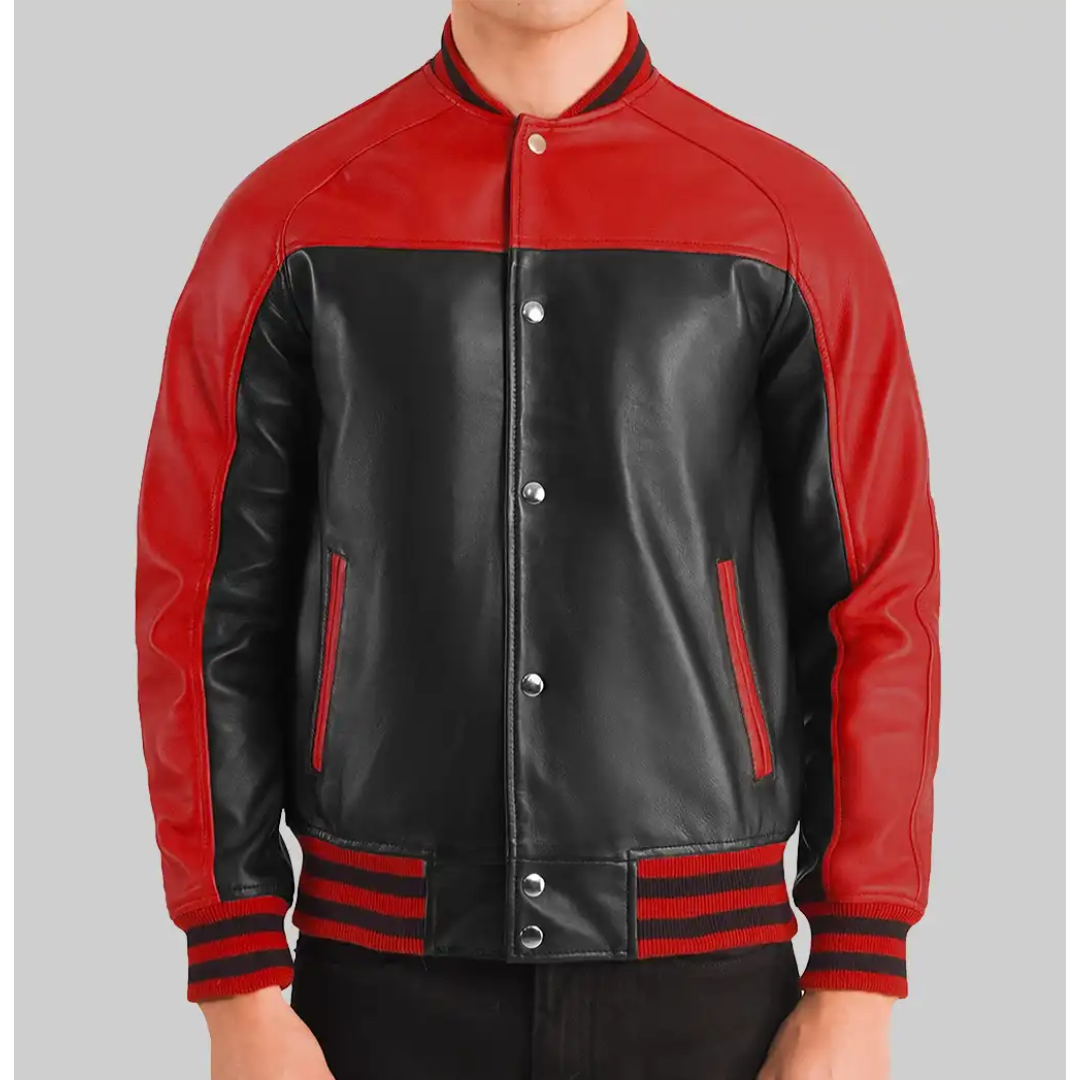Holt Men’s Black & Red Leather Varsity Jacket