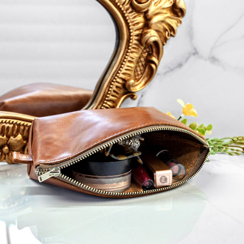 Leather Cosmetic Bag Brown