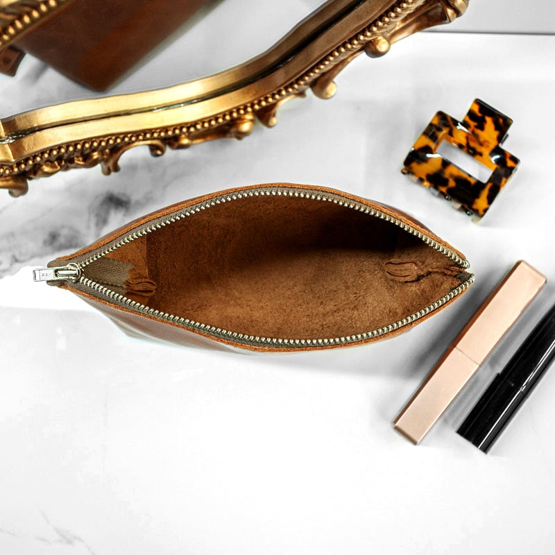 Leather Cosmetic Bag Brown